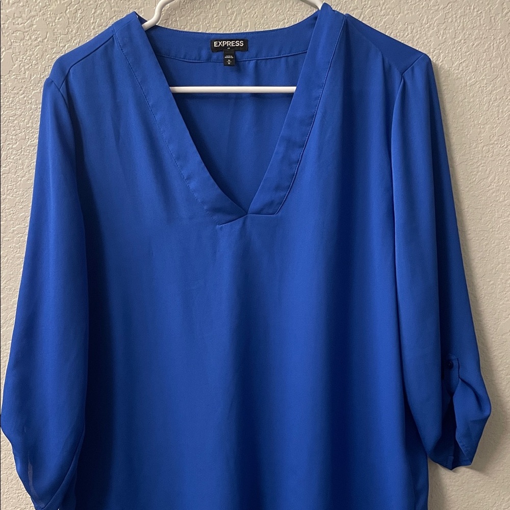 Express Royal Blue V-Neck Long Sleeve Blouse